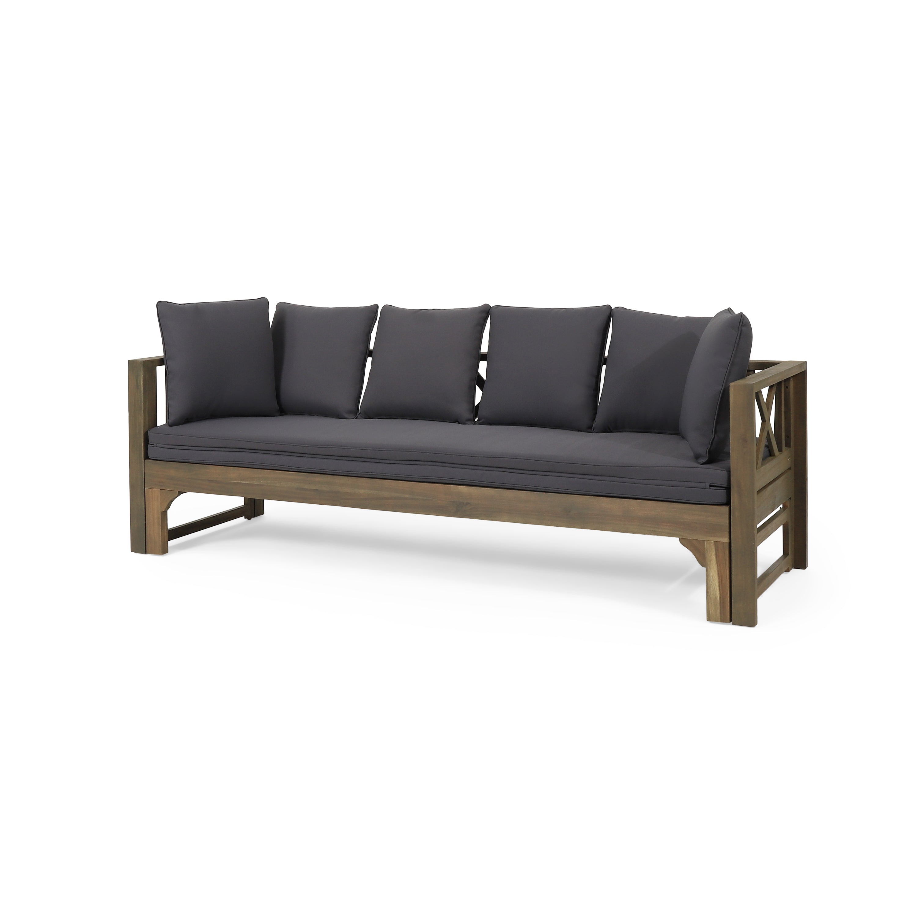 Camille Outdoor Extendable Acacia Wood Daybed Sofa