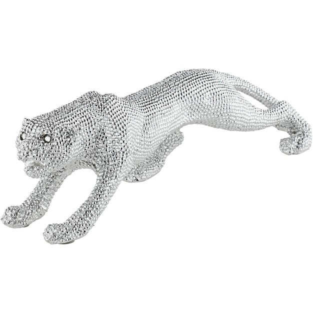 Wide Electroplated Silver Leopard Sculpture