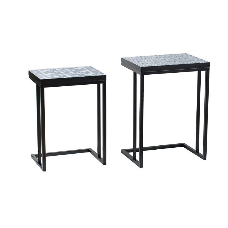 Set of 2 White and Blue Silhouette Accent Side Tables 24.5