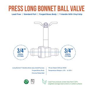 The Plumber's Choice Premium Brass Press Ball Valve with Long Bonnet and T-Handle with 34 in. Press Connections (10-Pack) R752256-10