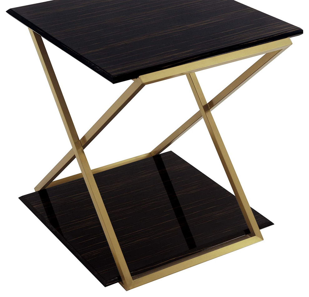 Modern End Table  Brushed Gold Metal Frame With Lower Open Shelf  Dark Brown   Rustic   Side Tables And End Tables   by Declusia  Houzz