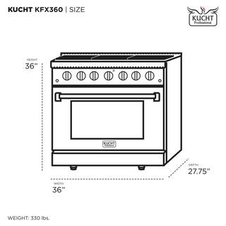 Kucht Pro-Style 36 in. 5.2 cu.ft. Natural Gas Range with 21K Power Burners Convection Oven in Stainless Steel and Blue Knobs KFX360-B