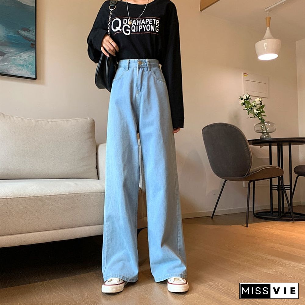 Woman Jeans High Waist Clothes Wide Leg Denim Clothing Blue Streetwear Vintage Quality Fashion Harajuku Straight Pants