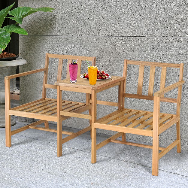 Costway 3 In 1 Patio Table Chairs Set Solid Wood Garden Furniture