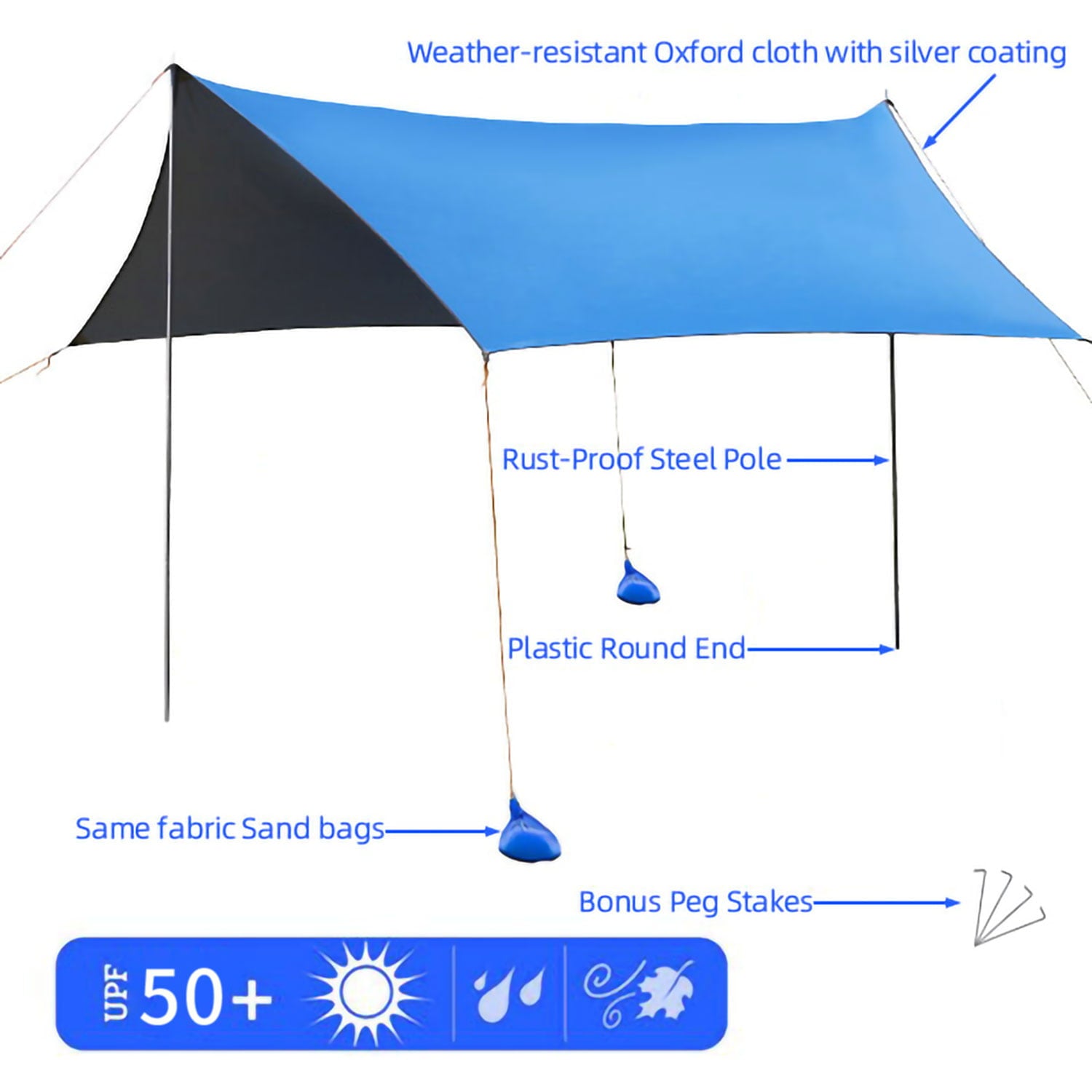 SUGIFT Family Portable Sun Shelter Beach Tent Canopy 10' x 10' UPF50+ Blue