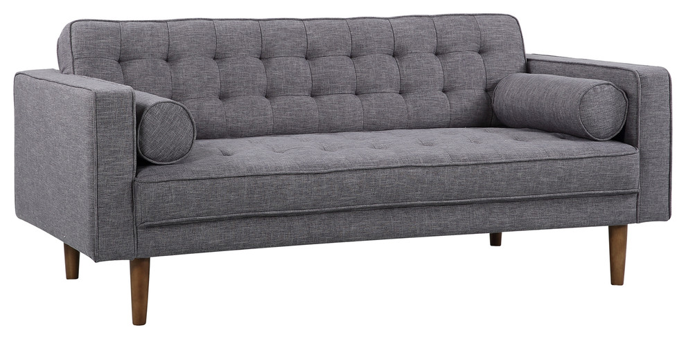 Element Mid Century Modern Loveseat  Dark Gray Linen and Walnut Legs   Loveseats   by Homesquare  Houzz