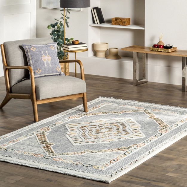 Nuloom Pola Modern Medallion Fringe Area Rug