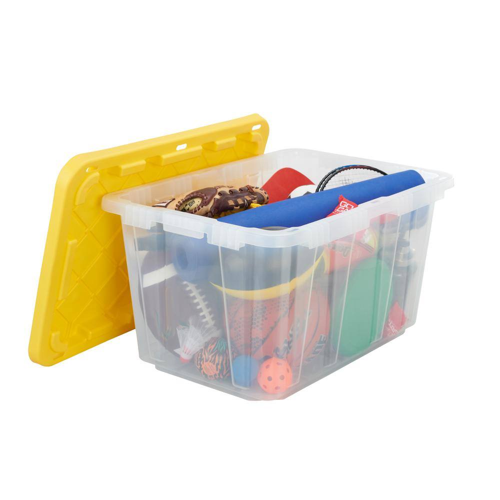 HDX 27 Gal. Storage Tote in Clear with Yellow Lid 206231