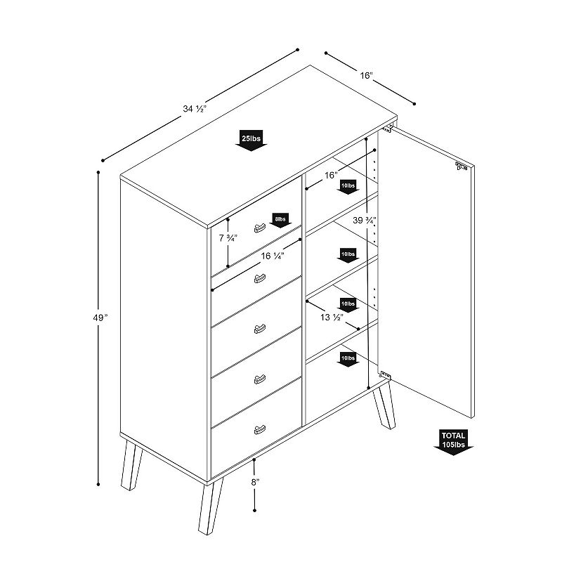 Prepac Milo 5-Drawer Chest with Door