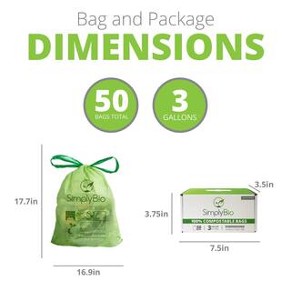 Simply Bio 3 Gal. 1 mil. Compostable Trash Bags with Drawstring Eco-Friendly Heavy-Duty (50-Count) SB-3GAL-D-50PK