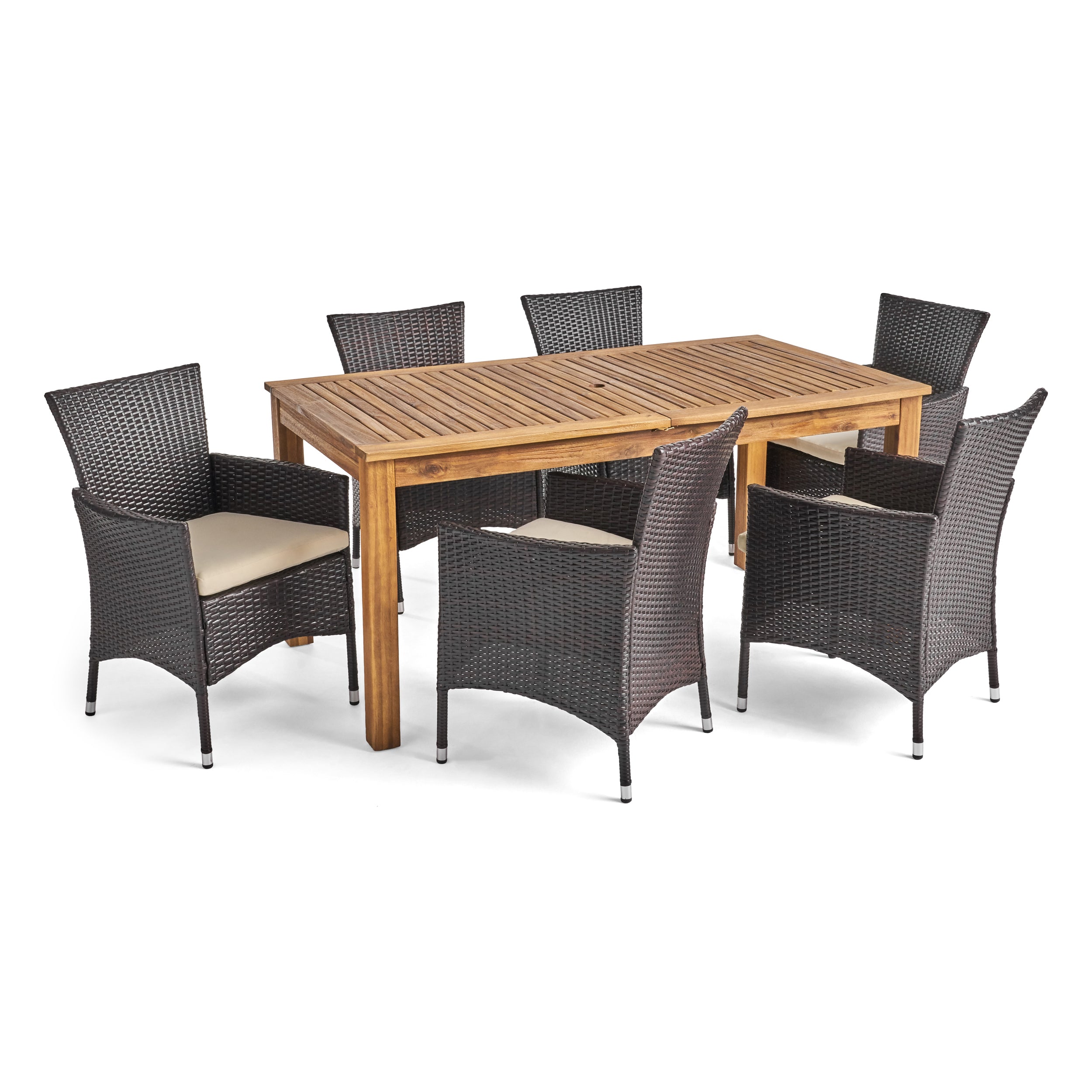 Saluda Outdoor Wood and Wicker Expandable Dining Set