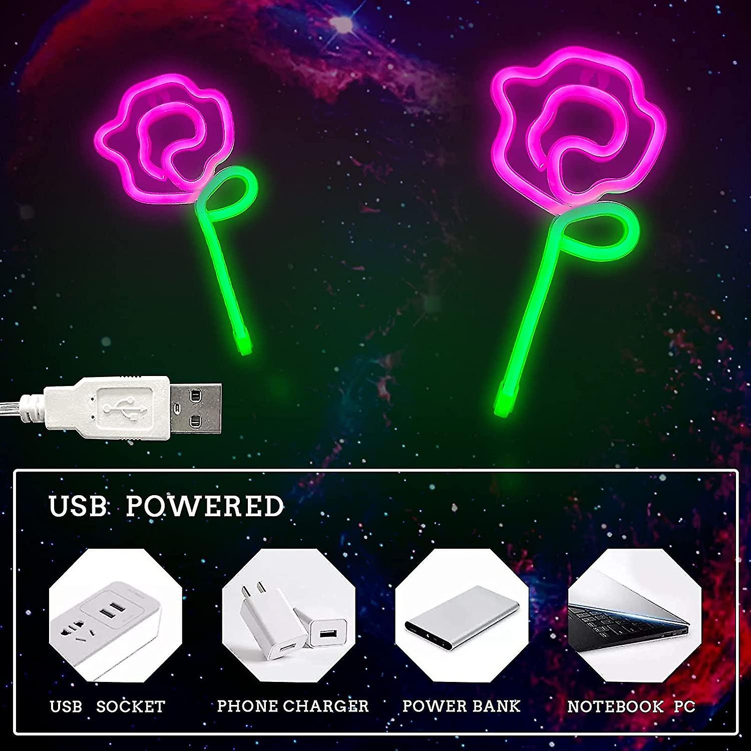 Rose Flower Neon Light Led Neon Sign Pink Neon Light Battery/usb Powered Wall Neon Light Neon Night Light For Bedroom Light Up Neon Flower Sig