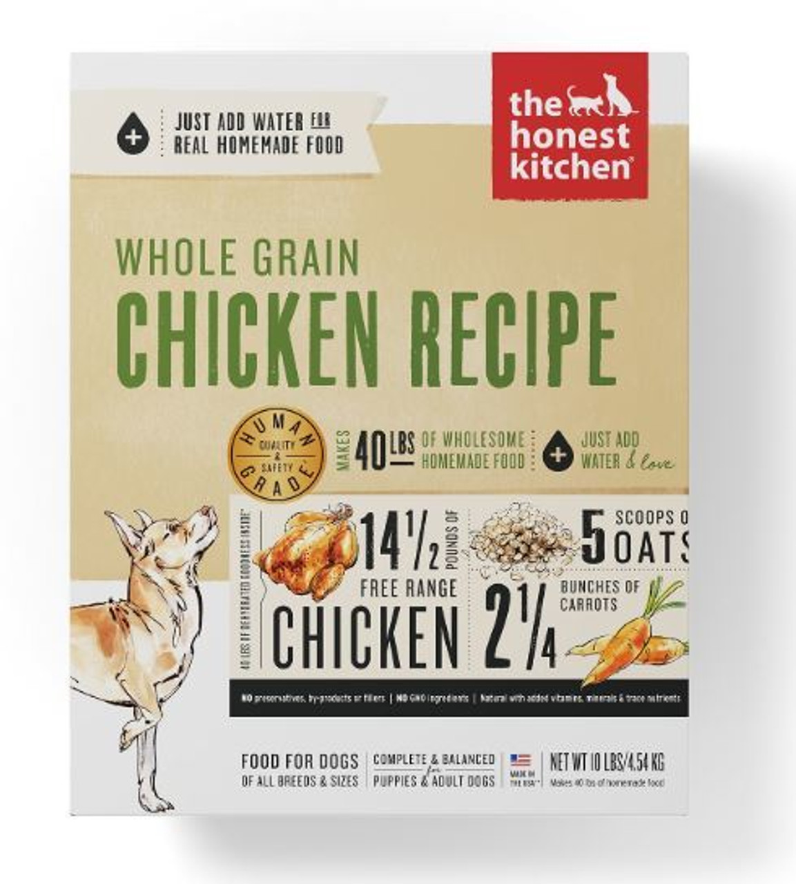 The Honest Kitchen Whole Grain Dehydrated Chicken Recipe Dog Food， 10 Lbs.