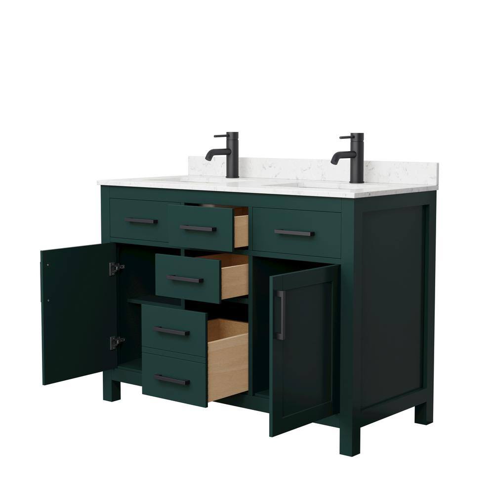 Wyndham Collection Beckett 48 in. W x 22 in. D x 35 in. H Double Sink Bathroom Vanity in Green with Carrara Cultured Marble Top WCG242448DGKCCUNSMXX