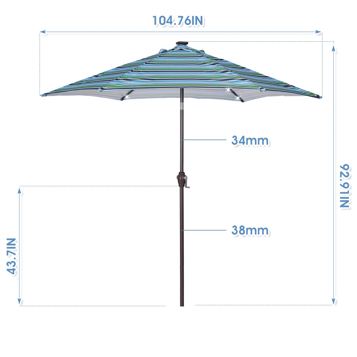 walmeck Outdoor Patio 8.7-Feet Market Table Umbrella with Push Button Tilt and Crank, Blue Stripes With 24 [Umbrella Base is not Included]