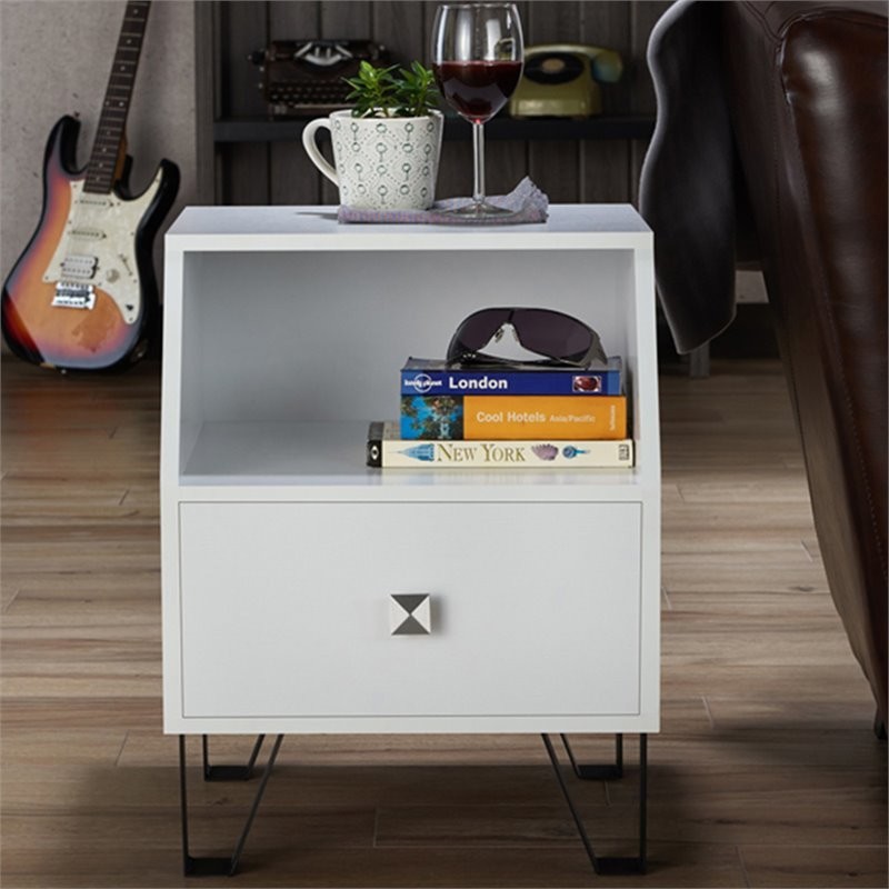 Furniture of America Jilah Modern Wood Storage End Table in White   Industrial   Side Tables And End Tables   by Homesquare  Houzz