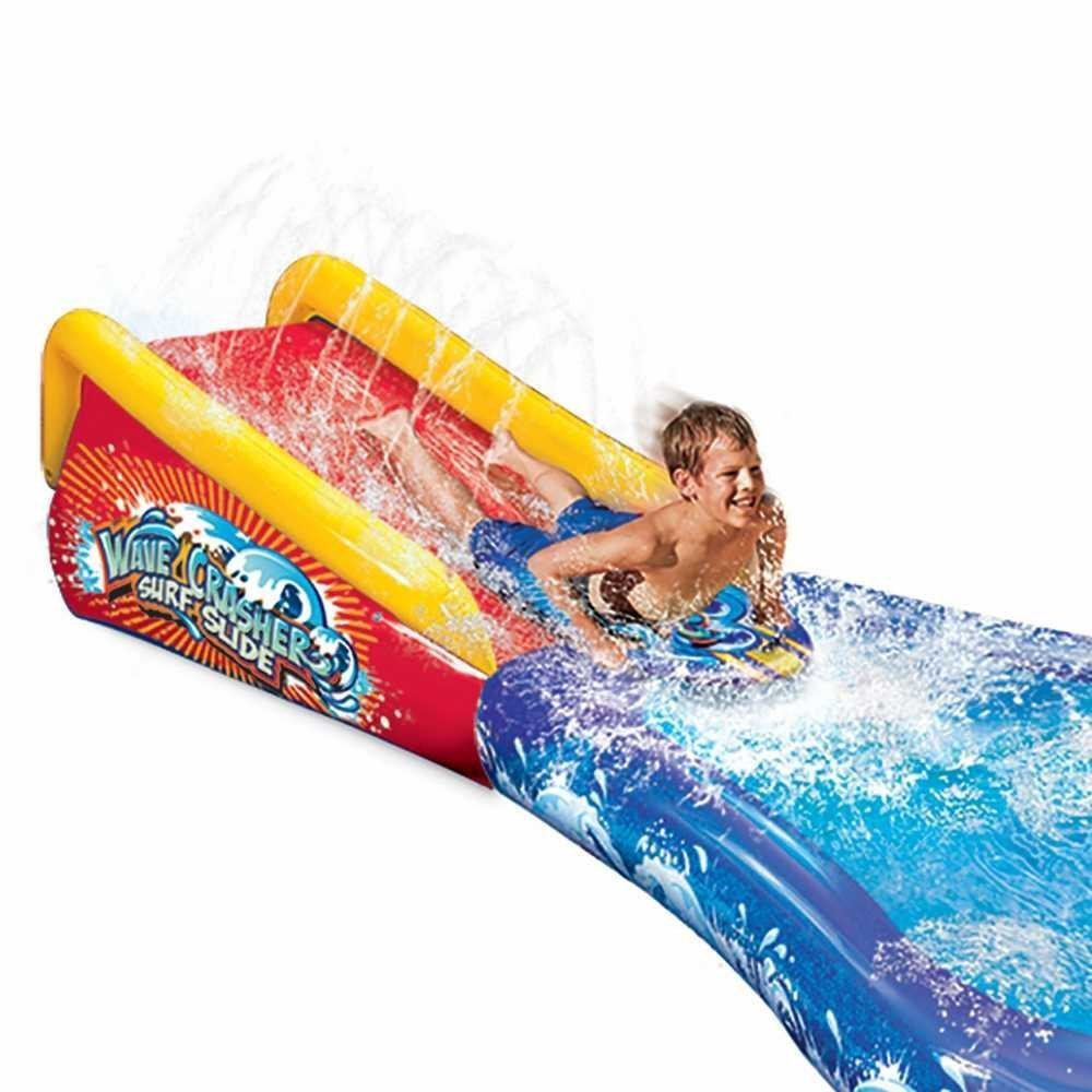 Banzai Inflatable Wave Crasher Surf Water Slide and Pool with Body Board