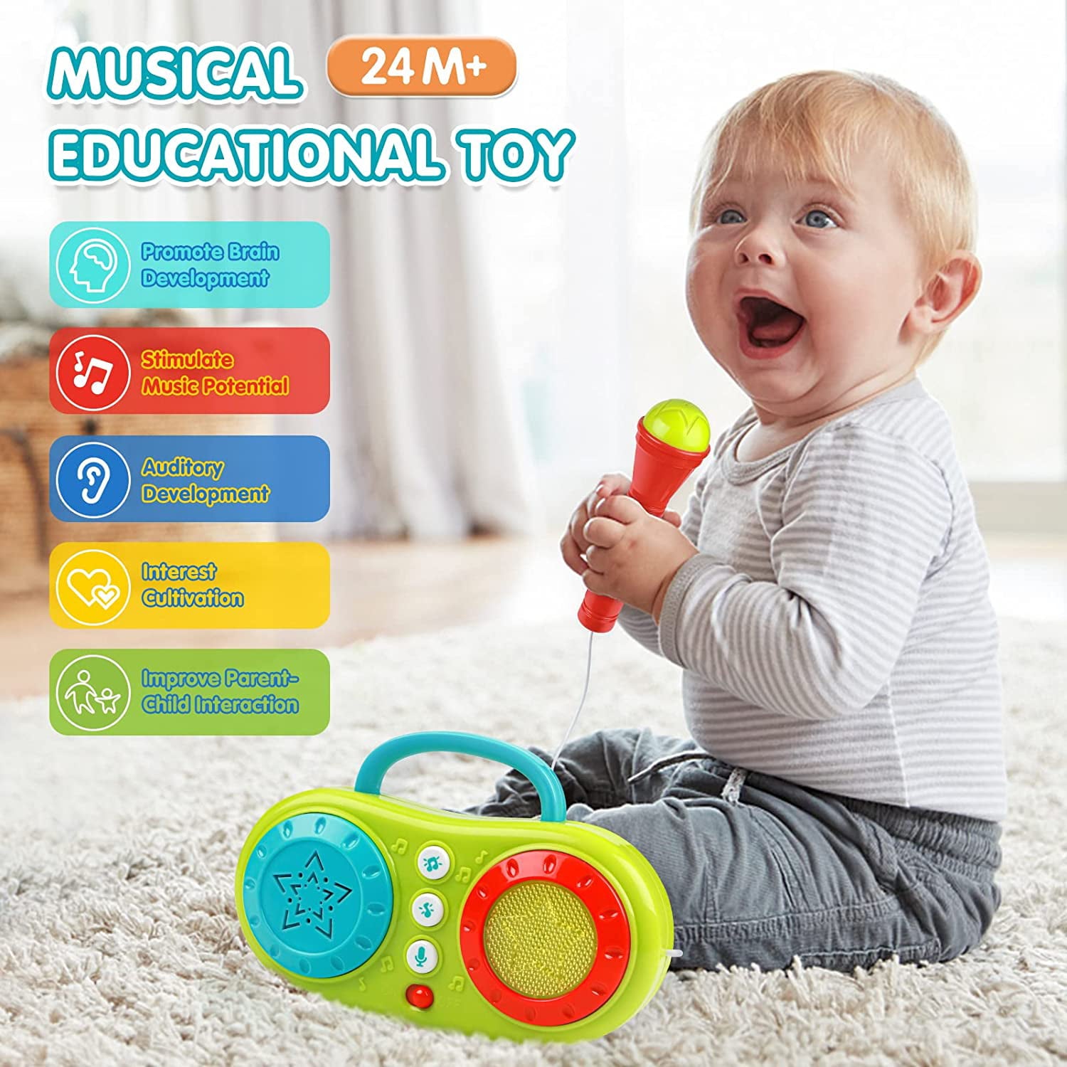 VATOS Baby Musical Toys， Mini Portable Singing Machine Karaoke for Toddler with Microphone， Recording N Repeating， Early Educational Toy Birthday Gift for Babies Toddlers Kids Boys and Girls Age 2-5