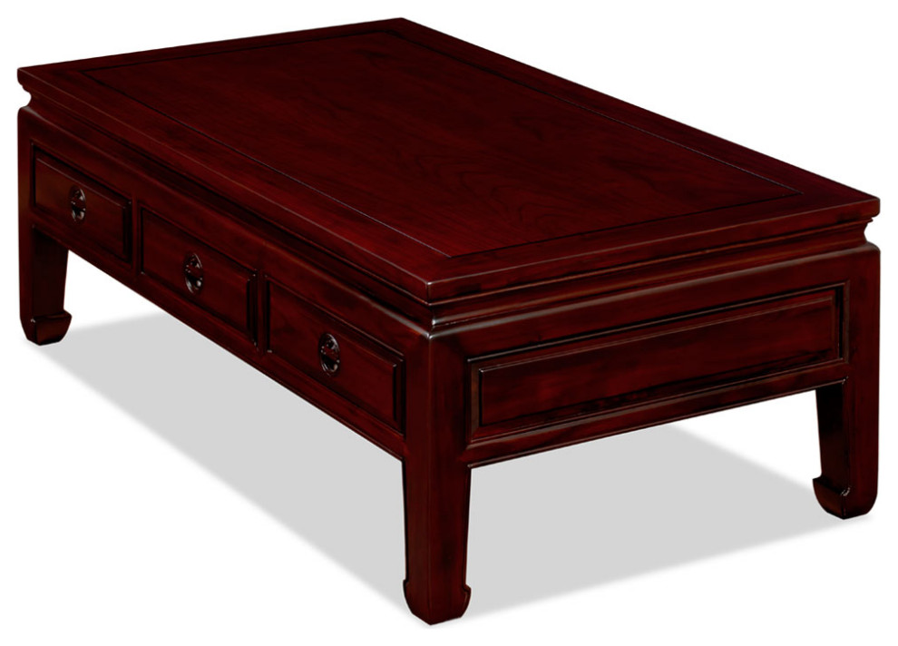 Dark Cherry Elmwood Rectangular Chinese Ming Coffee Table Three Drawers   Asian   Coffee Tables   by China Furniture and Arts  Houzz