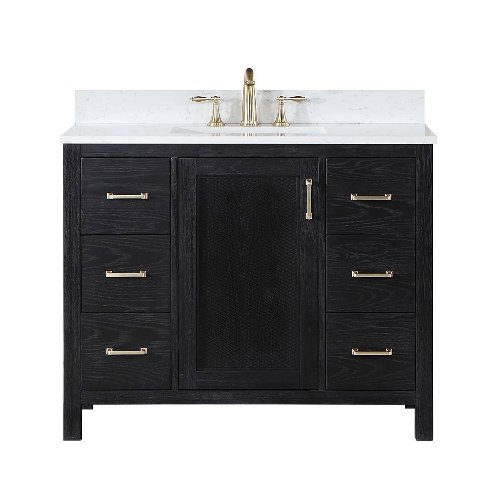 Altair Hadiya 42 in. W x 22 in. D x 34 in. H Bath Vanity in Black Oak with Carrara White Composite Stone Top 542042-BO-AW-NM