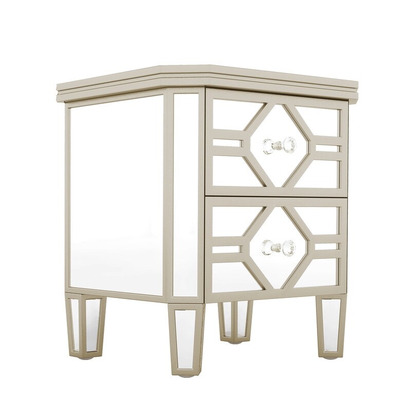 Elegant Mirrored 2 Drawer Storage Cabinet Nightstand