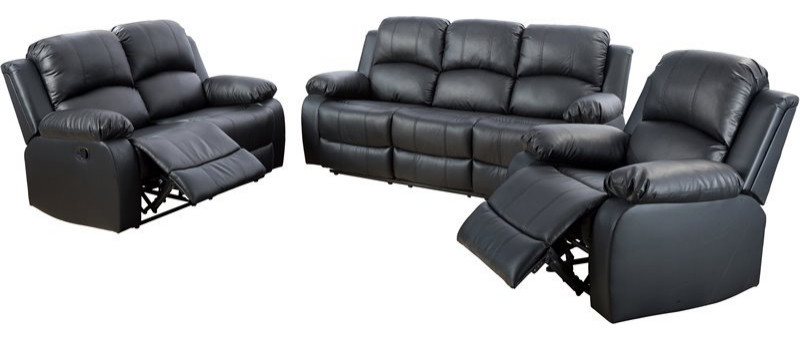 Lifestyle Furniture Raymond 2 Pieces Faux Leather Recliner Sofa Set in Black   Contemporary   Living Room Furniture Sets   by Homesquare  Houzz