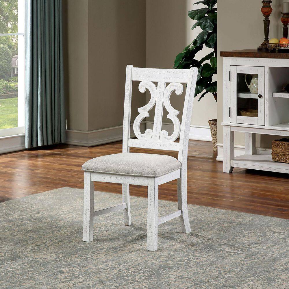 Furniture of America Wicks Distressed White and Gray Padded Dining Chair (Set of 2) IDF-3417SC