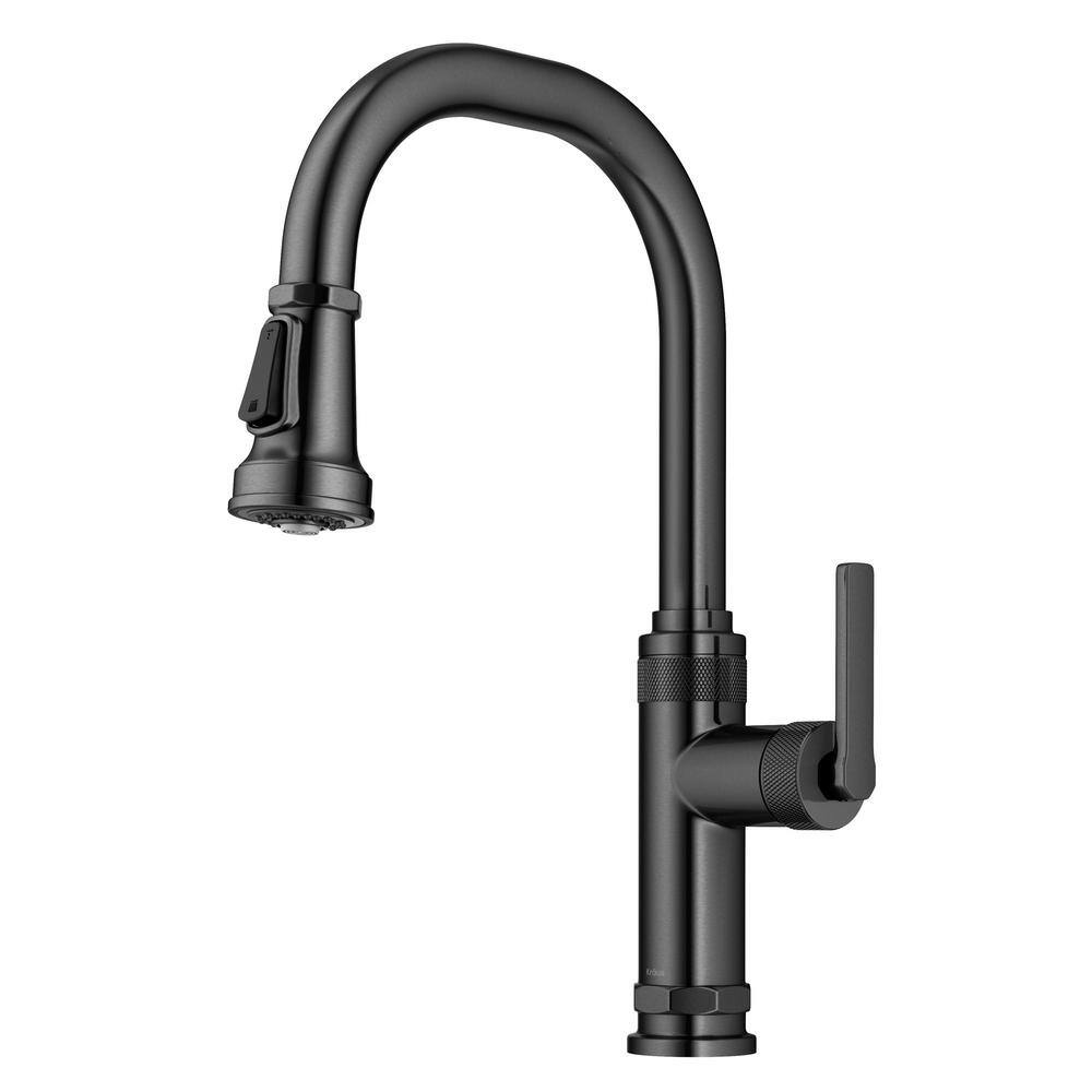 KRAUS Allyn Industrial Pull-Down Single Handle Kitchen Faucet in Spot-Free Black Stainless Steel KPF-4102SFSB