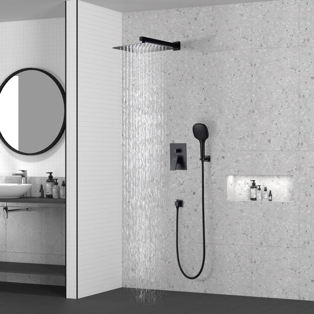 CASAINC 3-Spray Patterns with 10 in. Wall Mount Dual Shower Heads with Hand Shower Faucet in Black (Valve Included) M6646-A-10-MB