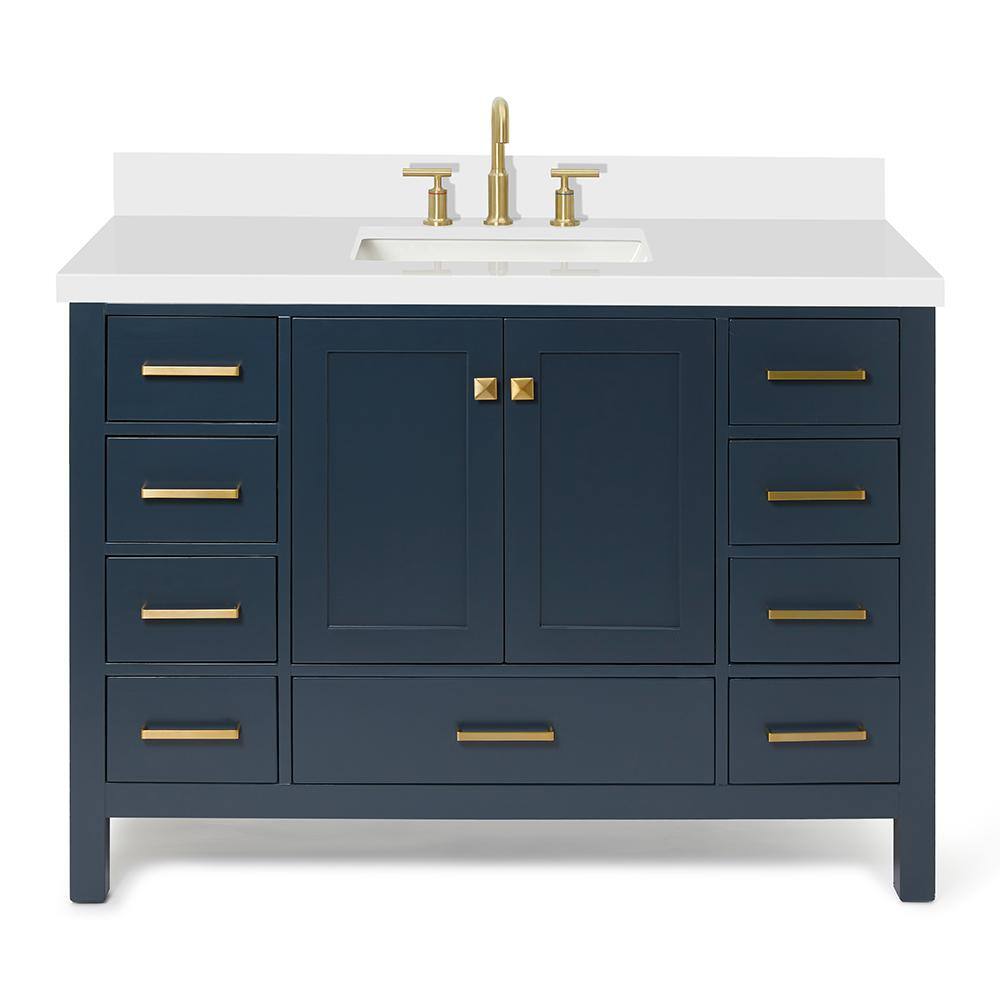 ARIEL Cambridge 49 in. W x 22 in. D x 35 in. H Bath Vanity in Midnight Blue with Quartz Vanity Top in White with White Basin A049SWQRVOMNB