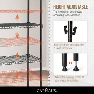 CAPHAUS Black 5-Tier Adjustable Height Welded Steel Garage Storage Unit Shelving with Liner (30 in. W x 59 in. H x 14 in. D) RWW-CH30145L-BK