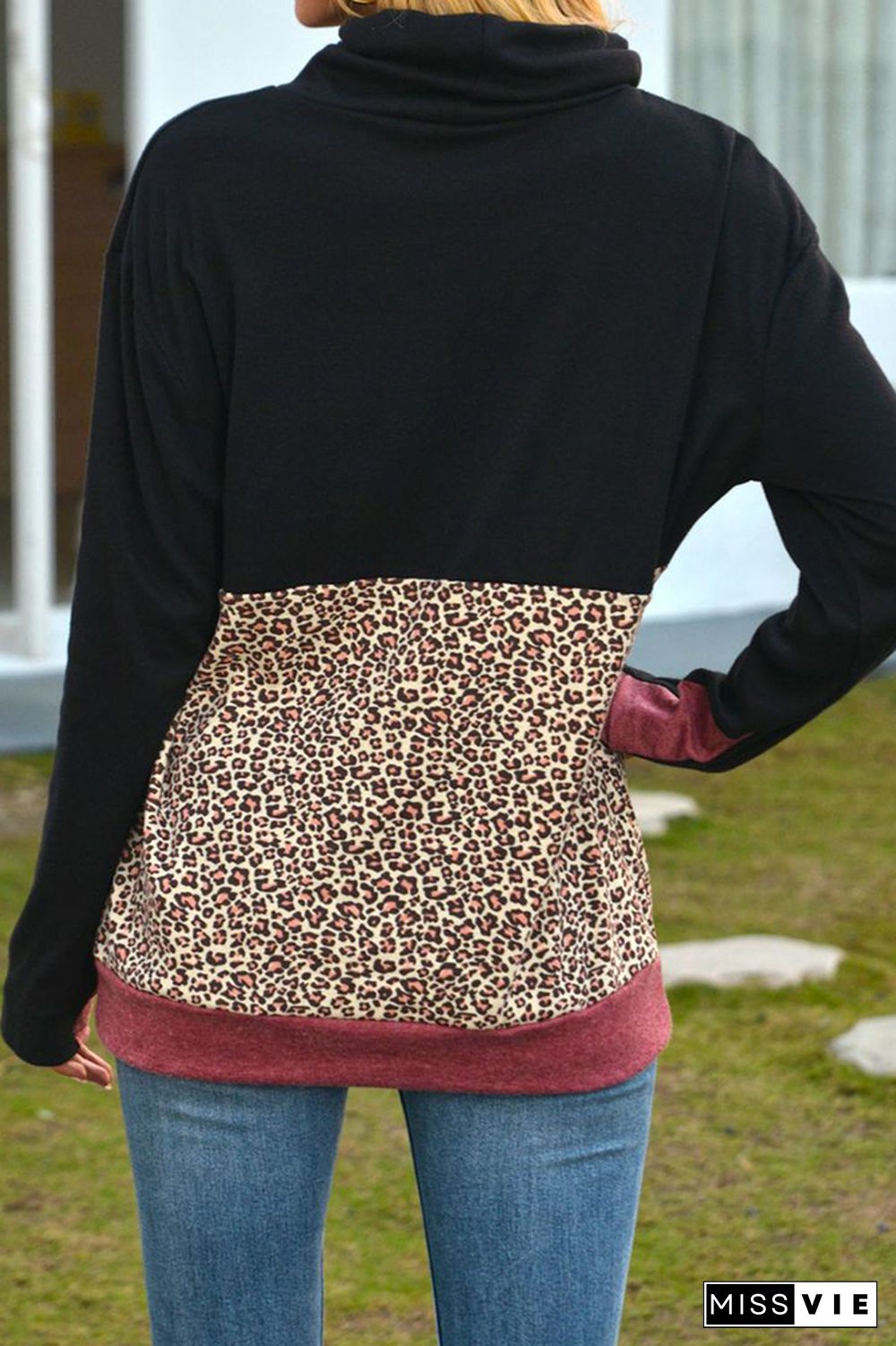 Leopard Print Splicing Hoodie Women Wholesale