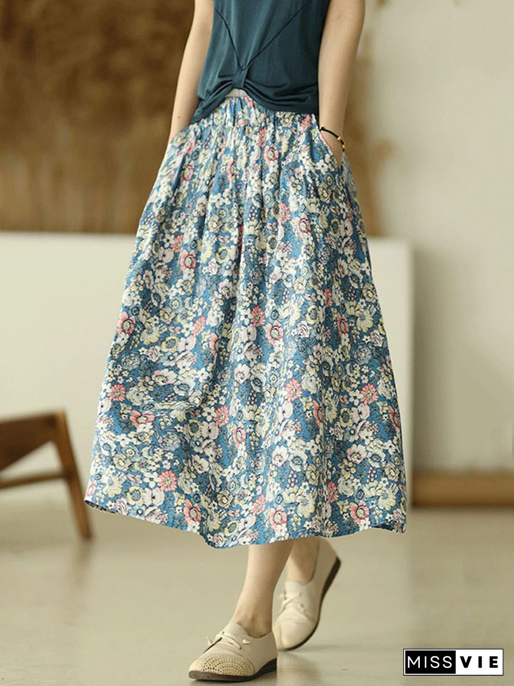 Original Floral Cotton-Blend A-Line Skirt