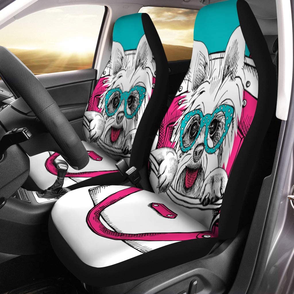 FMSHPON Set of 2 Car Seat Covers Pink Yorkie Dog Yorkshire Terrier Glasses in Pet Cute Universal Auto Front Seats Protector Fits for Car，SUV Sedan，Truck