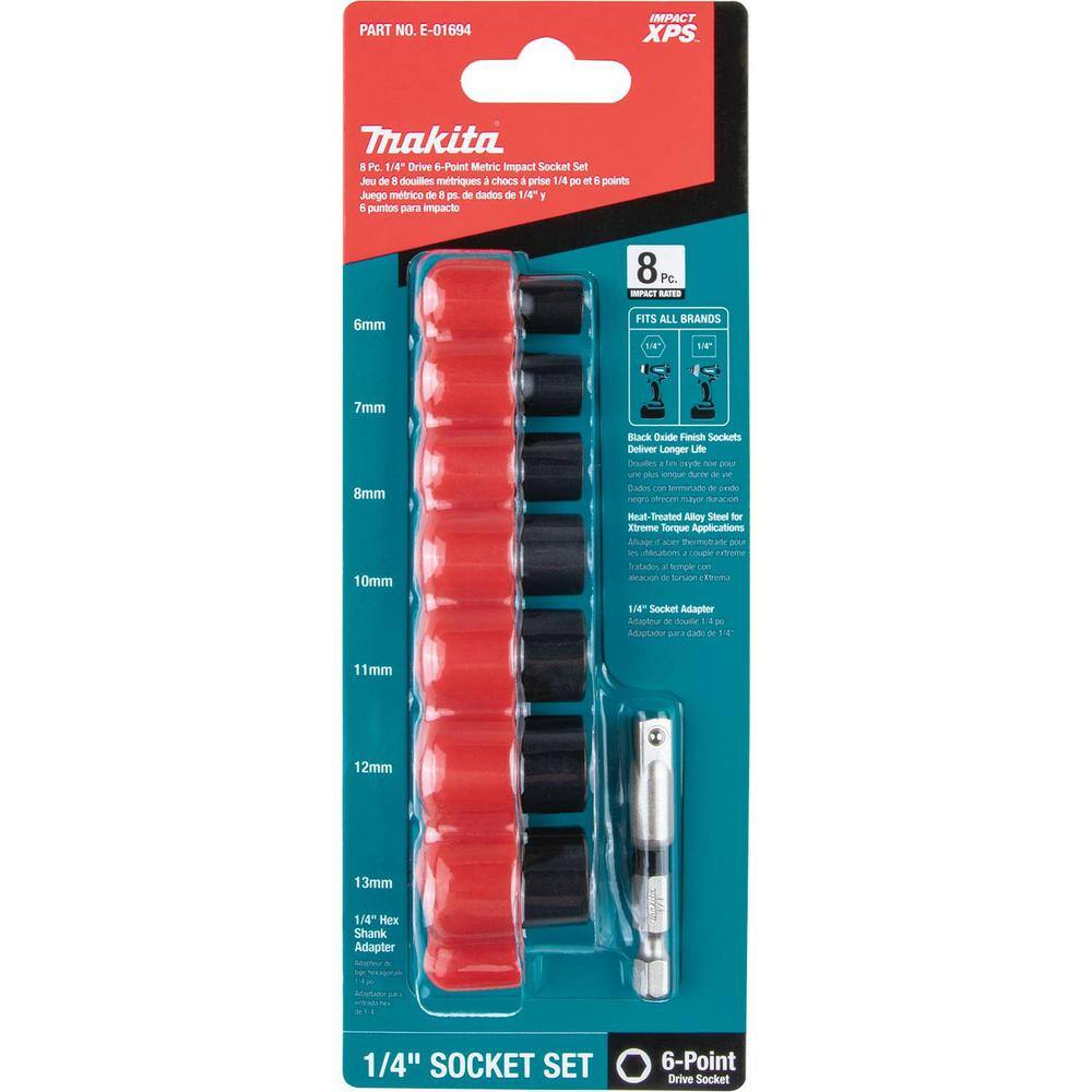 Makita ImpactXPS 14 in. Drive 6-Point Metric Impact Socket Set with Standard Socket Adapter (8-Piece) E-01694