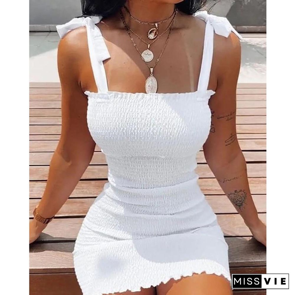 Plus Size Women Fashion Off Shoulder Sleeveless Smocked Bodycon Dress Women Strapless Mini Dresses Ladies Short Party Club Printing Dress