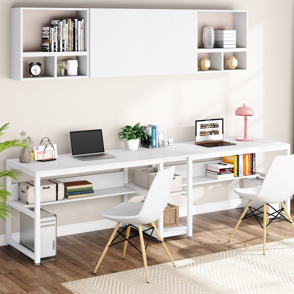 Two Person Desk with Bookshelf  Double Office Desk