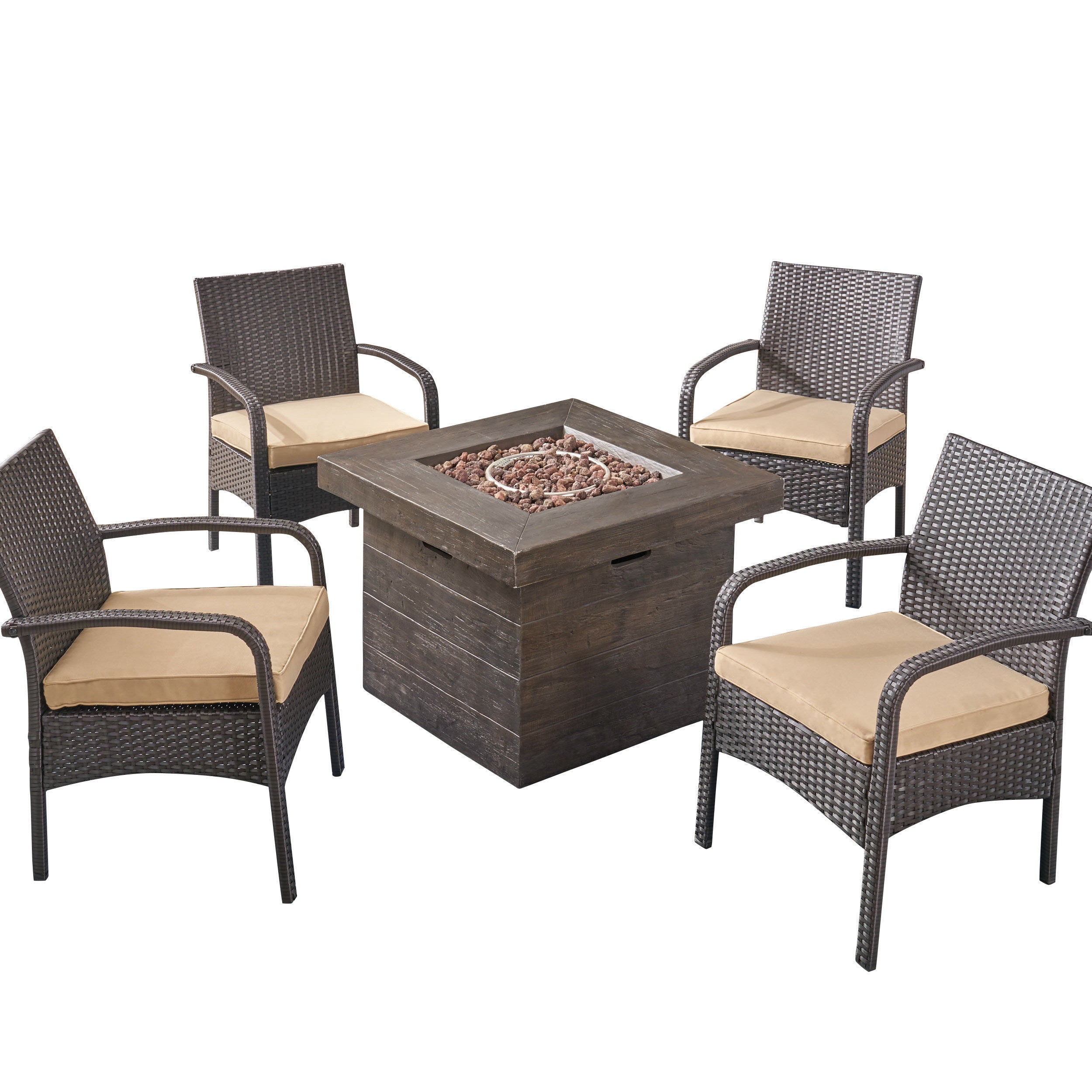 Meroy Patio Fire Pit Set, 4-Seater with Club Chairs, Wicker with Outdoor Cushions