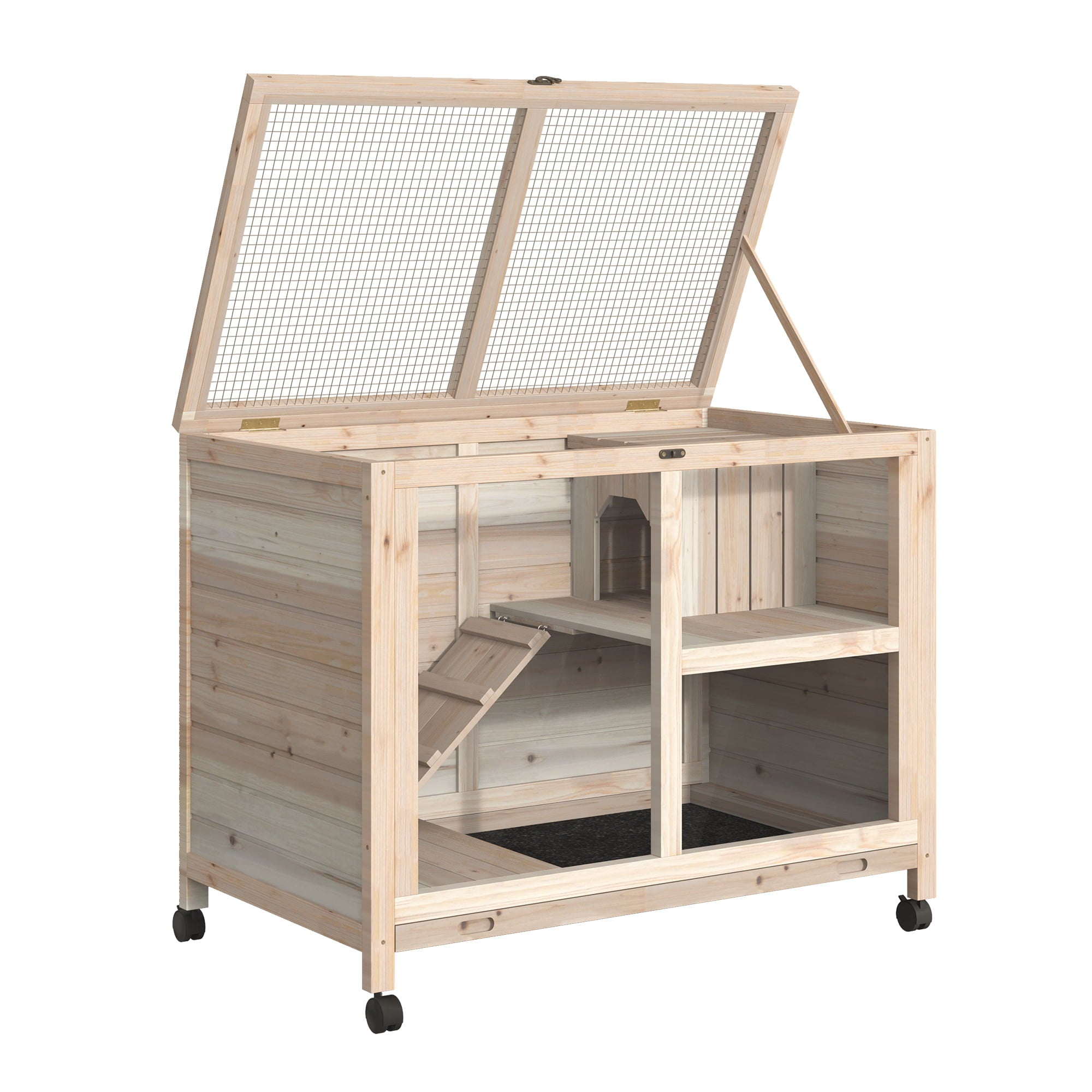 PawHut Wooden Rabbit Hutch Indoor Playpen with a Main Room for Sleeping