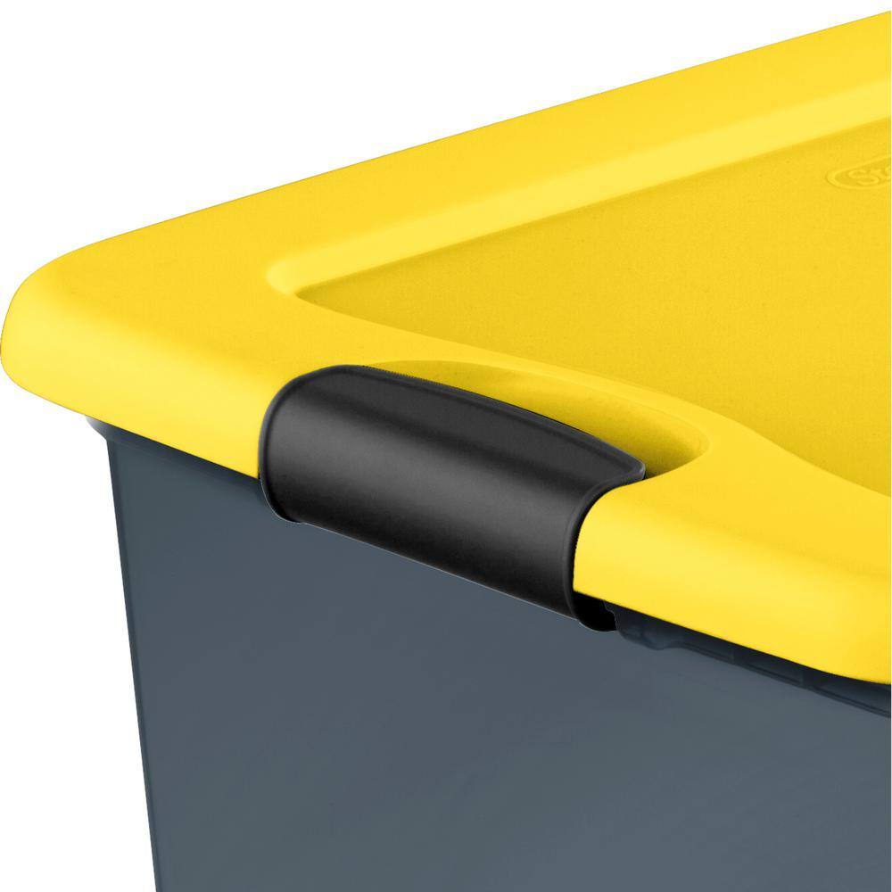 HDX 64 Qt. Latching Storage Box in Gray Tint with Yellow Lid 14979Y06