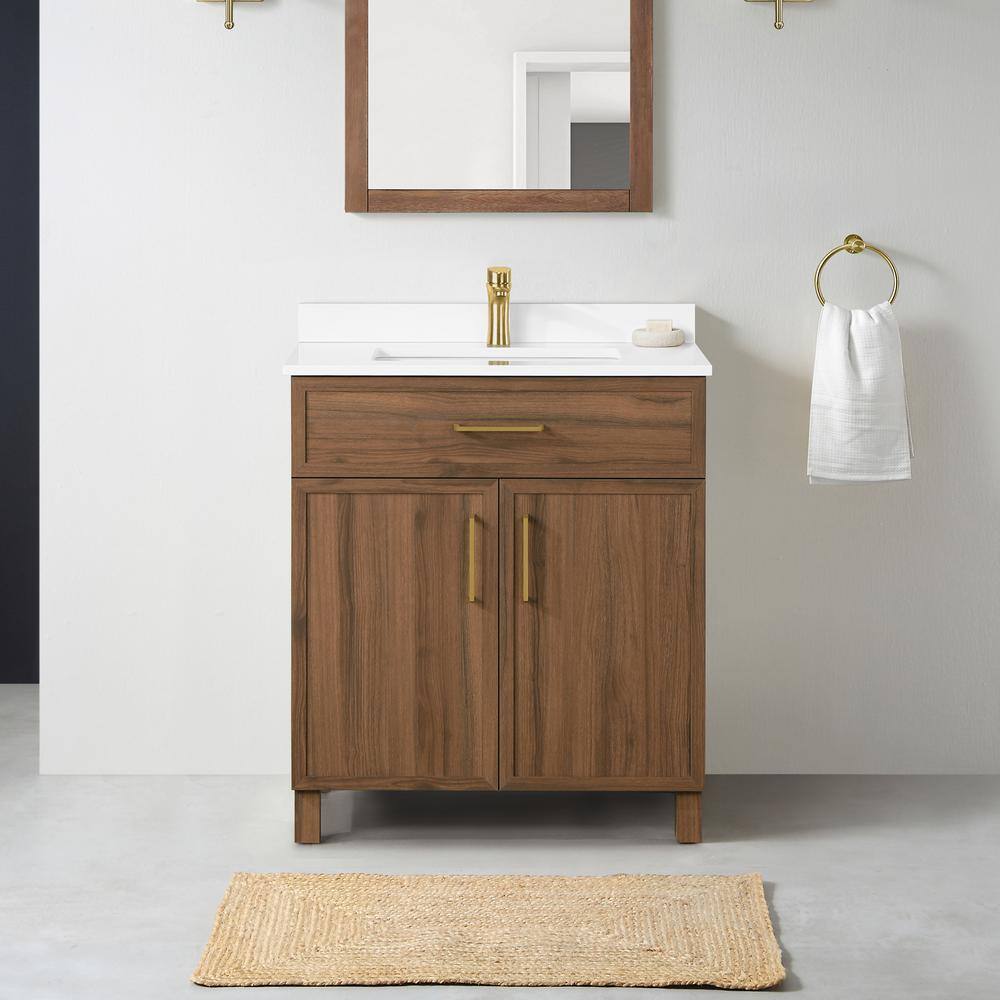 Home Decorators Collection Bilston 30 in. W x 19 in. D x 34.50 in. H Bath Vanity in Spiced Walnut with White Engineered Stone Top Bilston 30SW