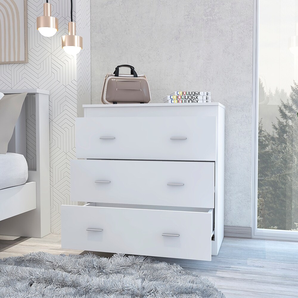 Classic Three Drawer Dresser with Handles Black/Light Gray/White