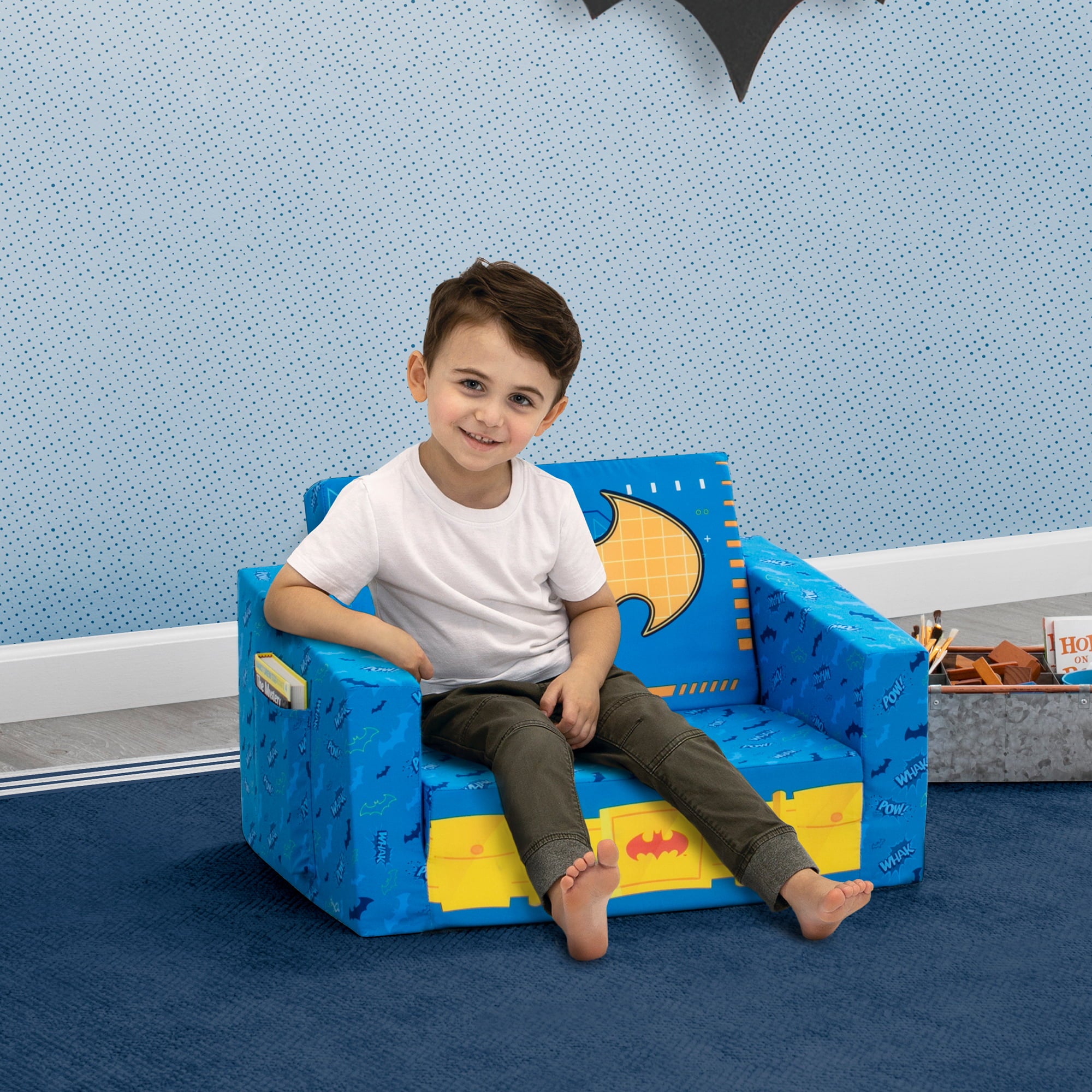 Batman Cozee Flip-Out Chair - 2-in-1 Convertible Chair to Lounger for Kids by Delta Children