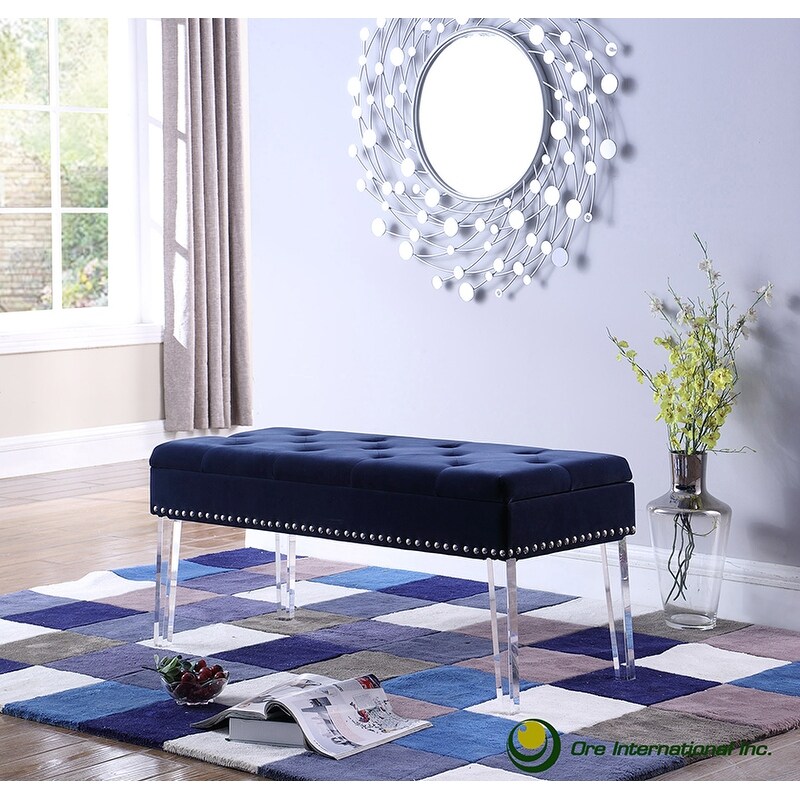 Upholstered Tufted Mid Century 18 inch Storage Bench