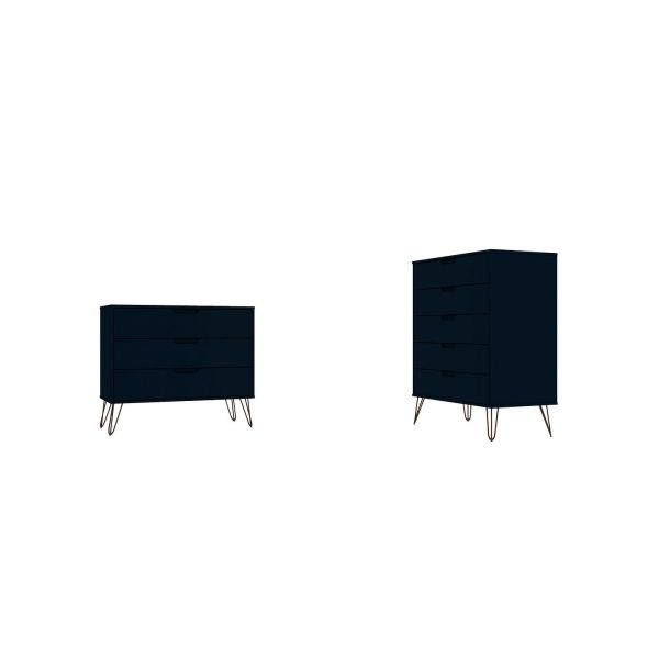 Rockefeller Tall 5-Drawer Dresser and Standard 3-Drawer Dresser in Tatiana Midnight Blue