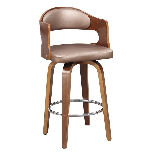 Wood and Faux Leather Mid-Century 27-Inch Swivel Counter Stool Set of 3