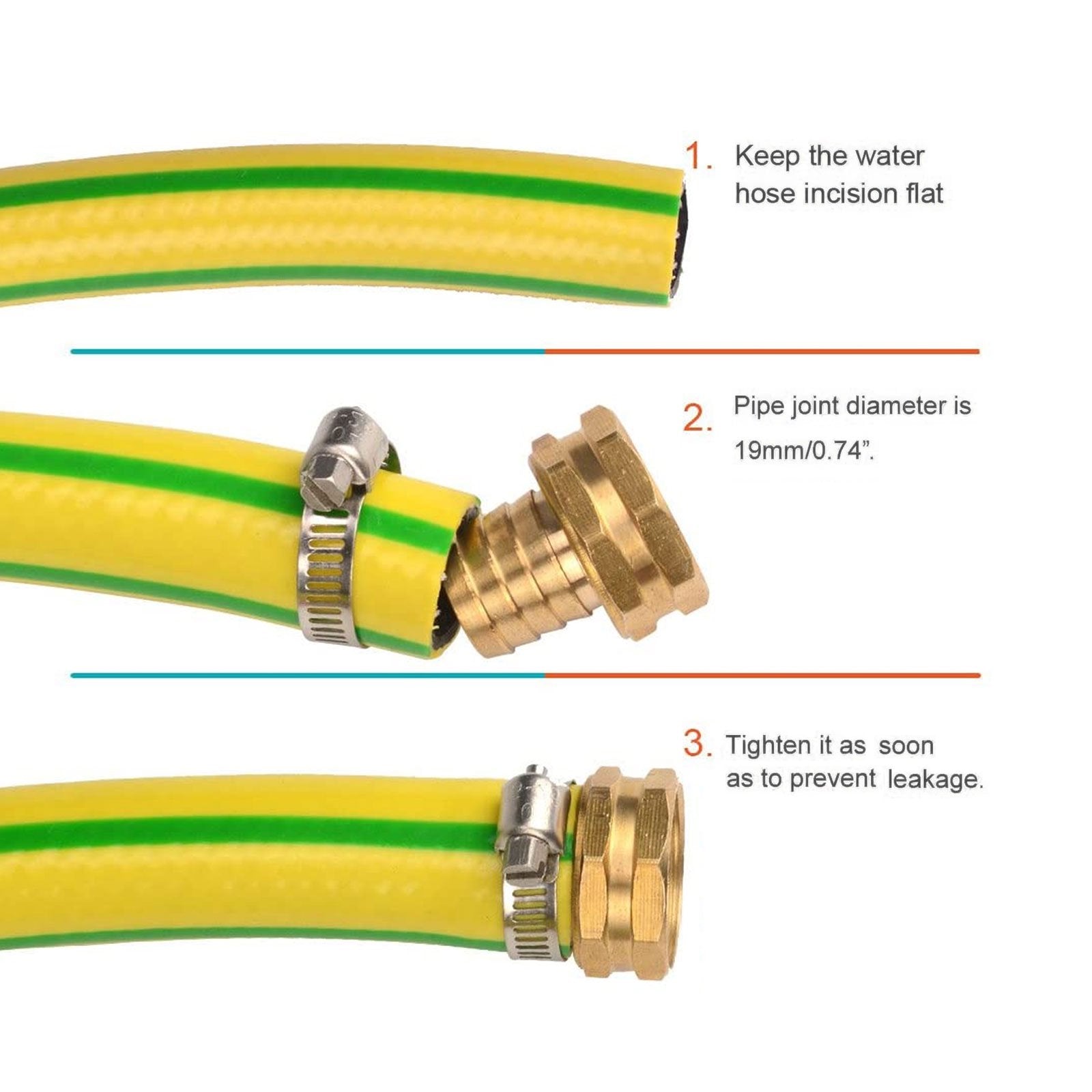 EEEkit 3/4inch Copper Garden Hose Repair Connector with Stainless Steel Clamps， Male and Female Garden Hose Fittings， Mender End Repair Kit， Water Hose End Mender， Fit for 3/4inch Hose Fitting