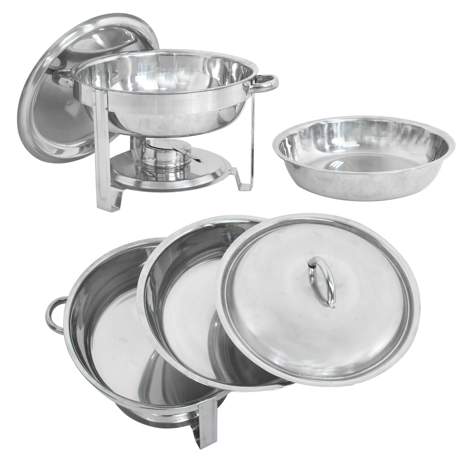 SuperDeal Glossy Round Chafing Dish 5Qt. Buffet Stove 1 Set Hotel Catering Alcohol Furnace