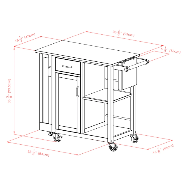 Winsome Wood 89443 Wood Base with Wood Top Rolling Kitchen Cart (18.98-in x 42.52-in x 35.63-in)