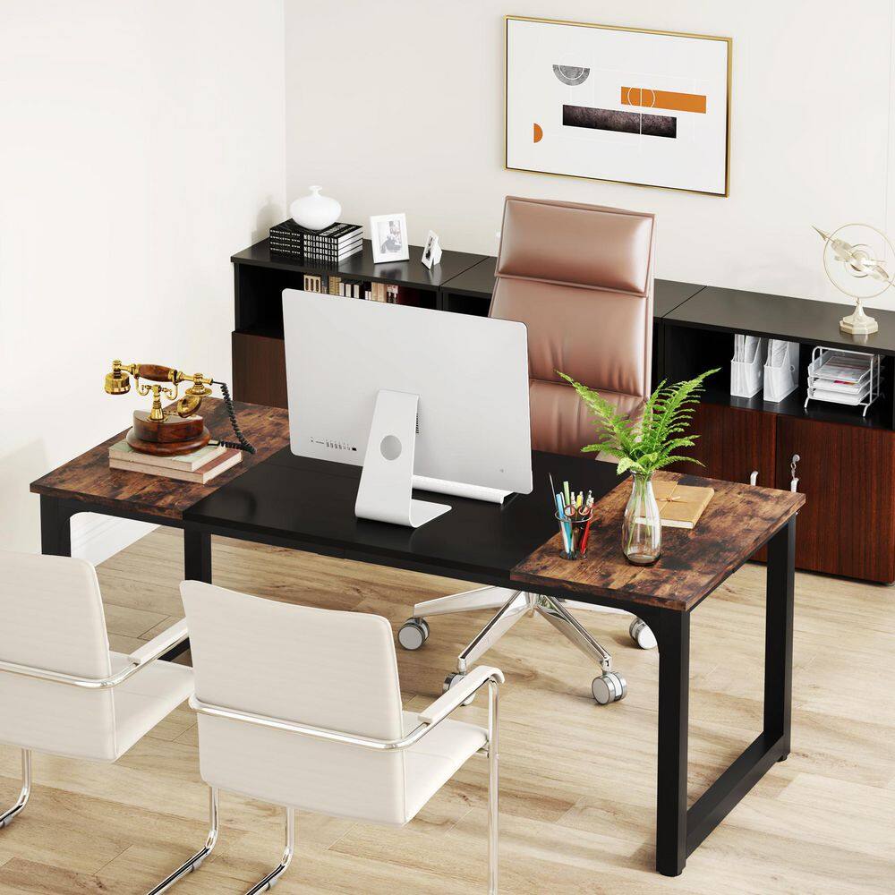 TRIBESIGNS WAY TO ORIGIN Halseey 70.8 in. W Brown Computer Desk Particle Board Wood Home Office Workstation Boardroom Desk HD-U0128-WZZ